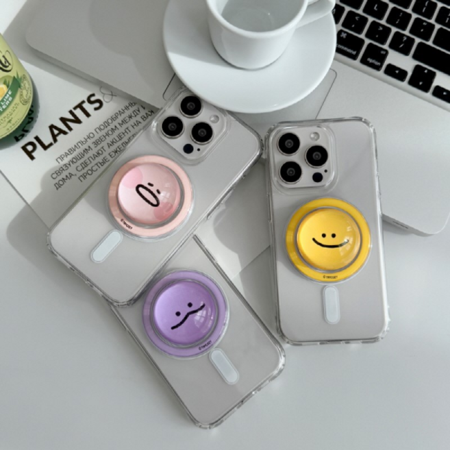 맥세이프 스마트톡 그립톡 단품 플레이트 포함 트라이코지 말랑말랑 반구 투명, 나른이(핑크), 1개