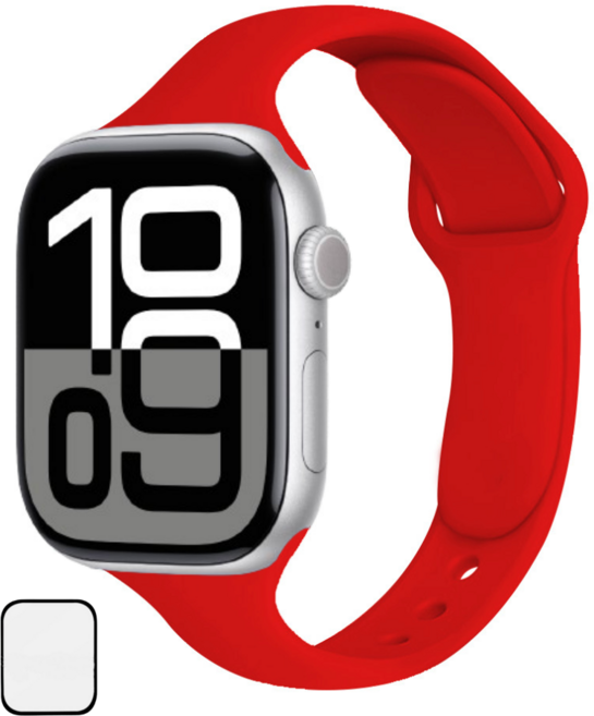 NUBASE 애플워치 호환 슬림 더블 단추 실리콘 스트랩, 레드