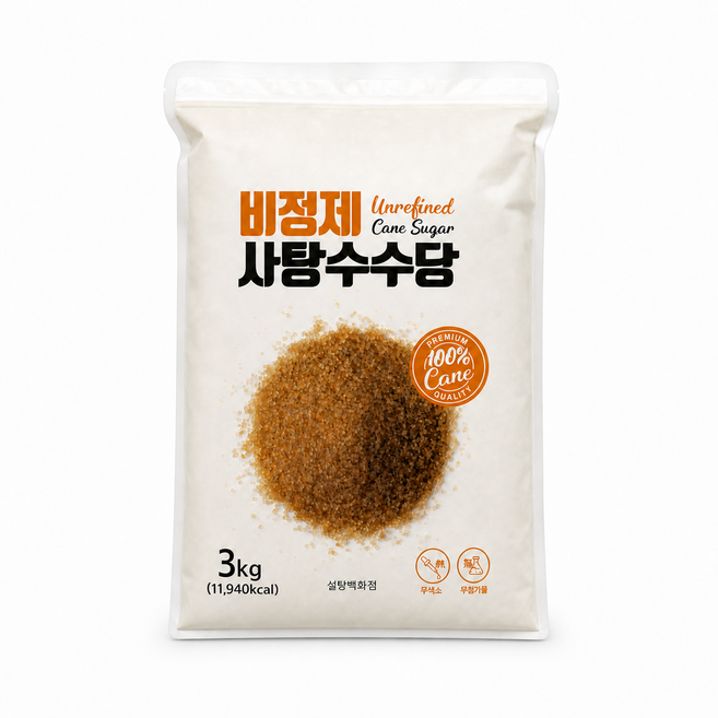 비정제원당 사탕수수 원당 지퍼백, 3kg, 1개