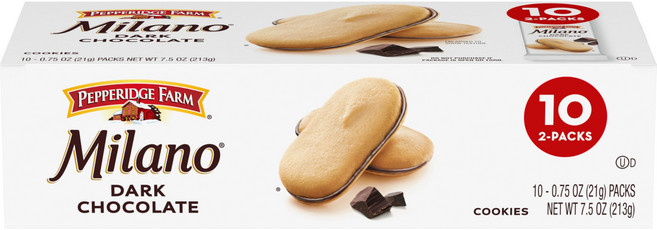 페퍼리지 팜 밀라노 쿠키 다크 초콜릿 10팩 팩당 2개 Pepperidge Farm Milano Cookies Dark Chocolate 10 Packs 2 Cookie, 21.26g, 10개