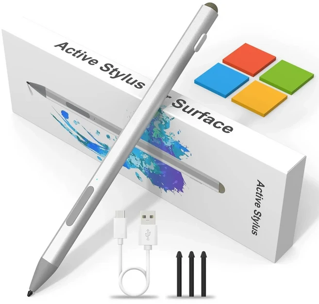 마이크로소프트 서피스 프로/북/노트북/스튜디오 프로12/11/10/9/8/7/6/5/4/X용 스타일러스 펜 4096 압력, 01 Silver