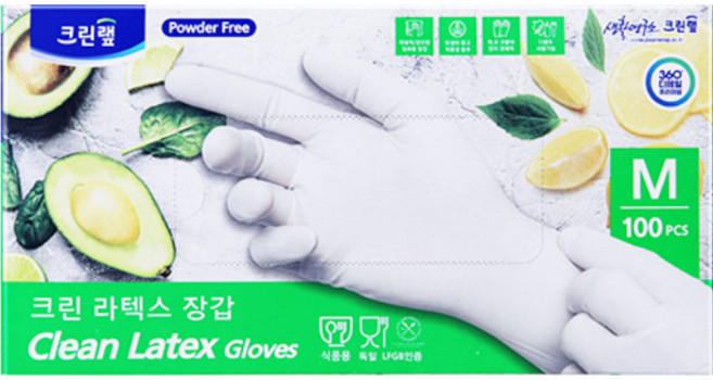 크린랩 크린 라텍스장갑 100매 소 중 대, 1개, 중(M)
