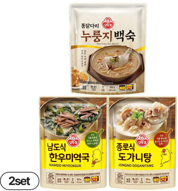 오뚜기 누룽지 백숙 500g 2개+종로식 도가니탕 500g 2개+남도식 한우미역국 500g 2개, 6개