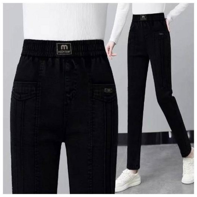 女款刷毛牛仔褲 修身直筒發熱褲