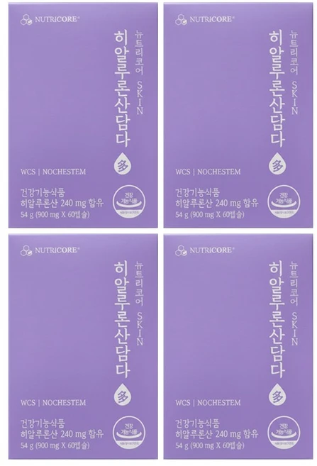 뉴트리코어 히알루론산 담다 60캡슐 x 4개 먹는 히알루론산 피부보습 피쉬콜라겐 엘라스틴, 60정, 4박스 - 쿠팡