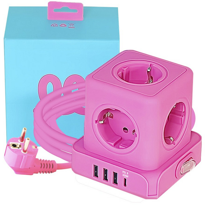 데코아르 멜로우 비비드 5구 멀티탭 4000W (USB-A x 3 USB-C), 1개, 멀티탭 핑크, 1.8m