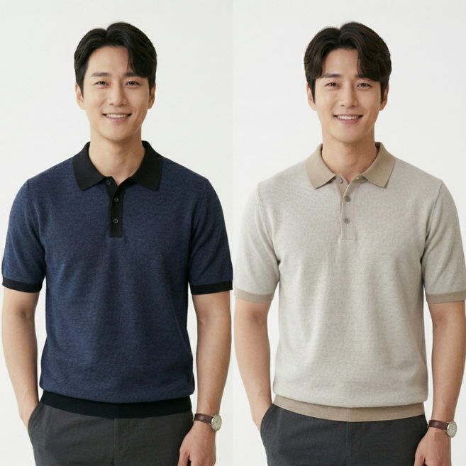 코오롱 브렌우드 니트 폴로 남성 반팔 티셔츠
