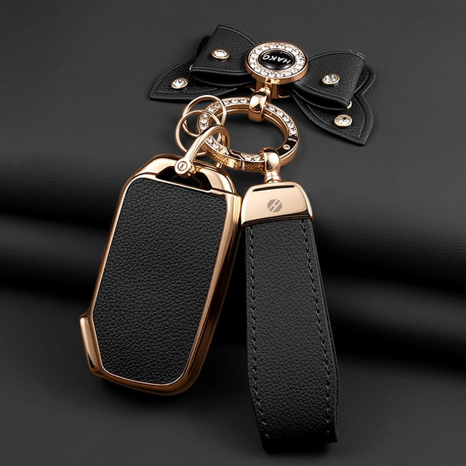 HAKO 소프트 가죽TPU 차키케이스+키홀더+리본 (기아4버튼호환), K-06, 블랙