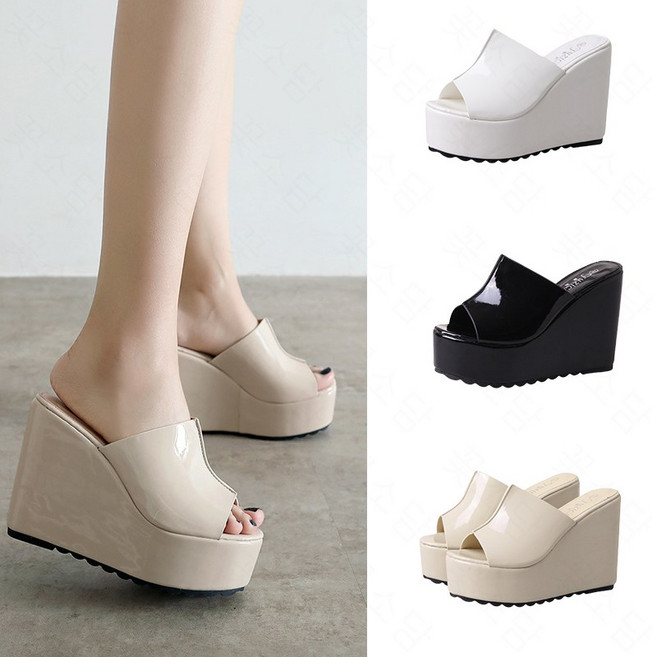 꽃소담 여자 여름 가보시 웨지 12cm 슬리퍼 키높이 통굽 슬리퍼 HZHF368