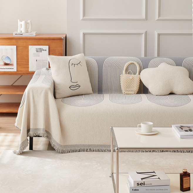 사계절 부드러운 베이직 북유럽 쇼파커버 미끄럼방지 스트라이프 전방위 소파커버, 그레이, 1개