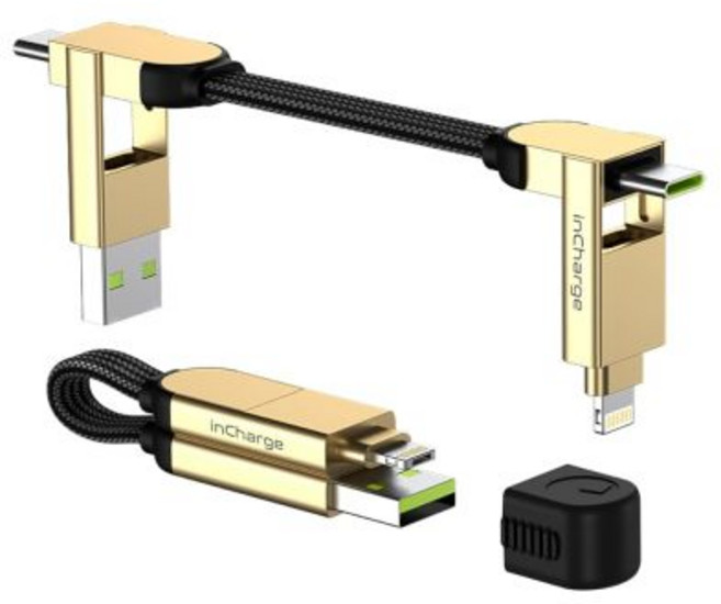 Rolling Square 롤링 스퀘어 인체리지 엑스 - USB C 충전 케이블 라이트닝 스마트폰용 범용 충전기 6-in-1 플러그 블랙 100W, Gold, 1개