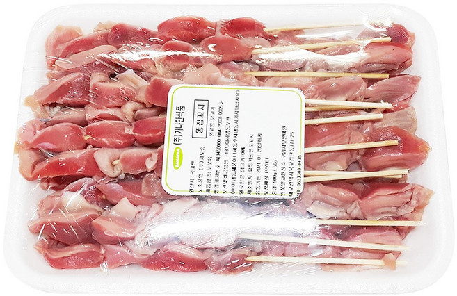 가나안식품 국내산 닭똥집꼬치 25개 파닭 순살 껍질 목살 염통 꼬치 숯불 구이 캠핑음식, 500g, 1개