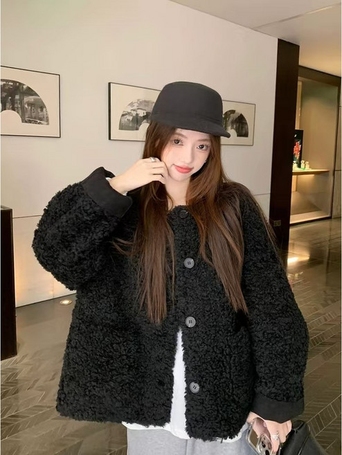 羊羔毛外套女裝 冬季韓系寬鬆休閒毛絨絨上衣