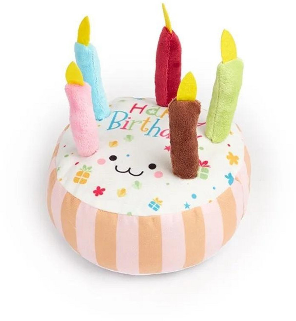 생일 케이크 모양 강아지 인터랙티브 씹는 물림 방지 이갈이용 봉제 인형 애완용품, 색상: 3. Orange, 1개