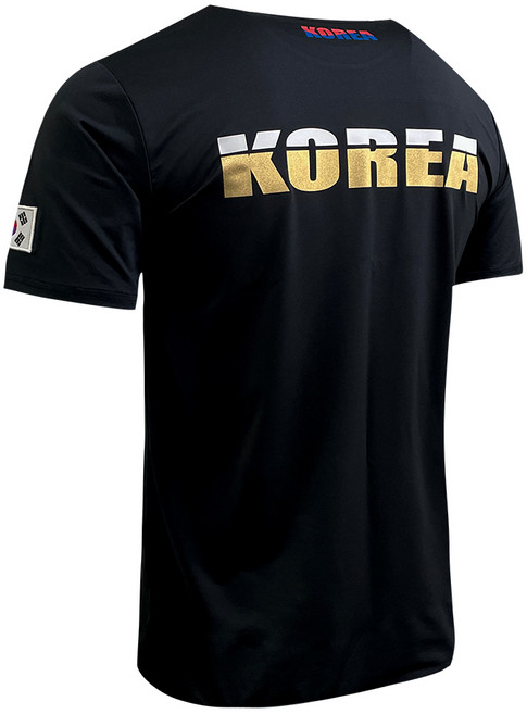 코리아 기능성 스판 블랙 골드 반팔티 헬스복 짐웨어 빅사이즈 쿨티셔츠