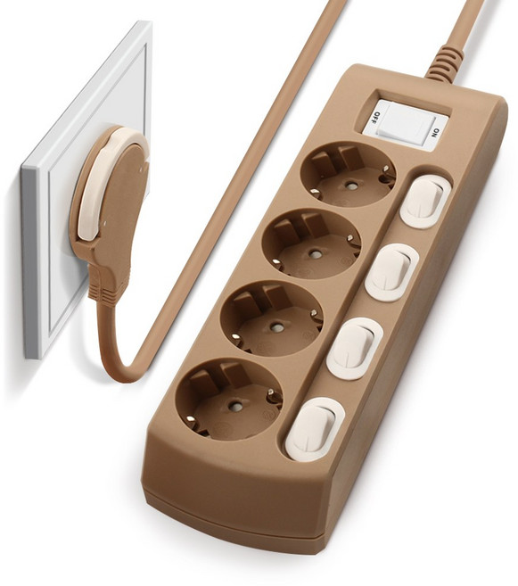 비맥스 납작 멀티탭 고용량 에어컨 전용 과부하차단 개별스위치 공간활용 인테리어 콘센트 4구, 1개, 샌드베이지, 1.5m