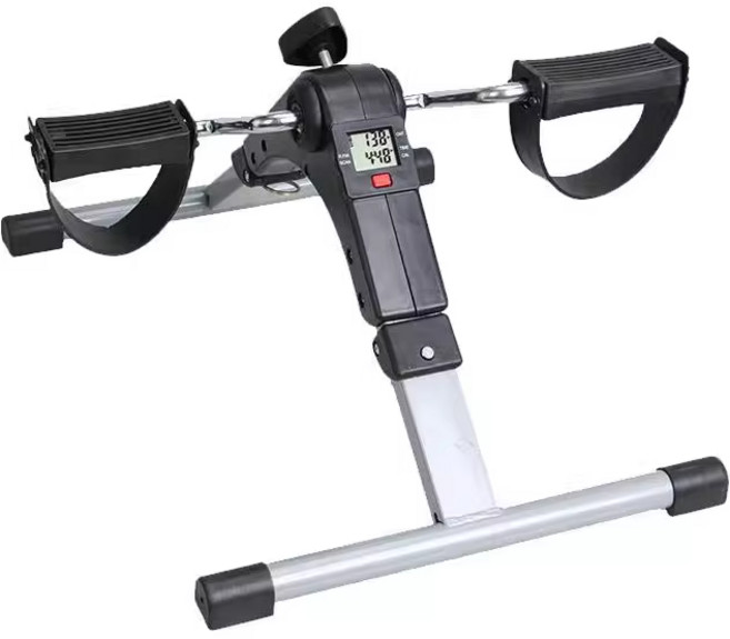 迷你健身車 LCD顯示 阻力可調 家用復健運動器材, 智能折疊款-銀灰色