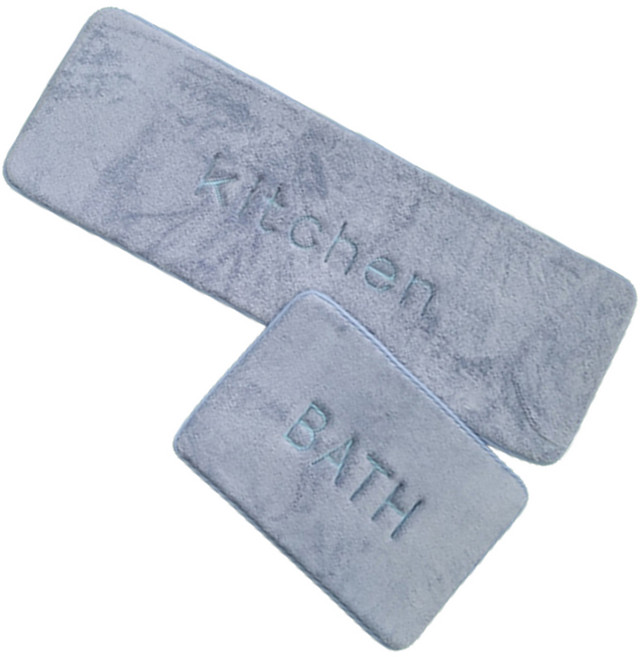 홈데코레 메모리폼 발매트 욕실주방용세트, 블루