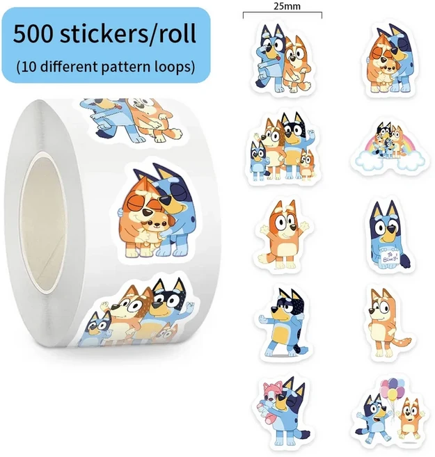 쿠쿠스토어 500개/롤 만화 블루이 가족 애니메이션 씰링 스티커 DIY PVC 노트북 데칼 장식 보상 선물 장난, 01 500pcs