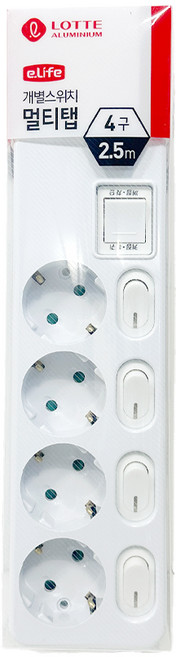 롯데 이라이프 멀티탭 콘센트 연장선, 1개, 3-1.개별스위치멀티탭 4구, 2.5m