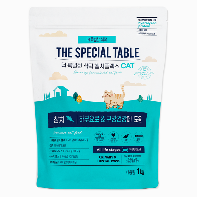 푸디 더특별한식탁 전연령 고양이 기능성 유리너리 & 장건강 건식 사료 헬시플렉스, 1개, 1kg, 참치