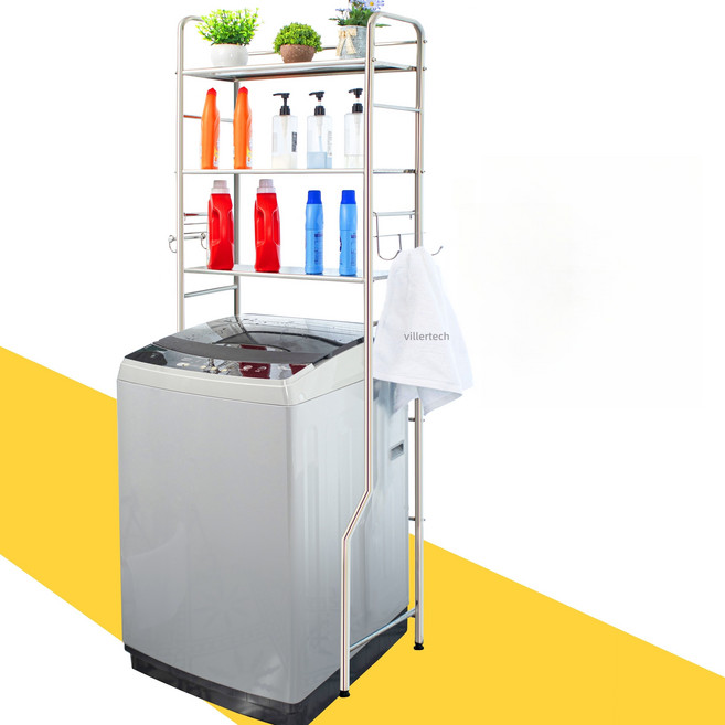 3단 스테인리스 세탁실선반 세탁기선반 욕실수납대 화장실 변기위선반 격자무늬 디자인 프리스탠딩 선반, 1개, 실버 69cm