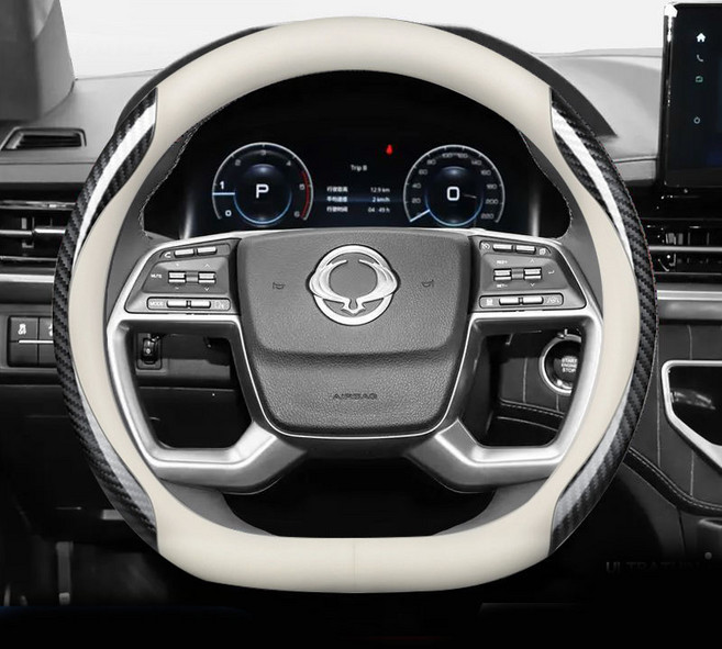 쌍용 전차종 호환 프리미엄 나파 가죽 카본 핸들커버, D컷(S-02), 베이지 카본