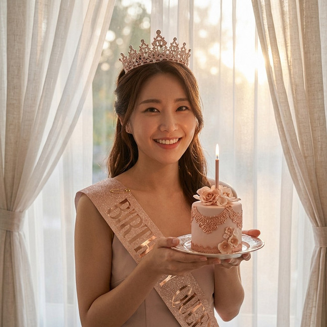 홈베리카 파티용 티아라 어깨띠 생일파티 생일 왕관, 1세트, 로즈골드