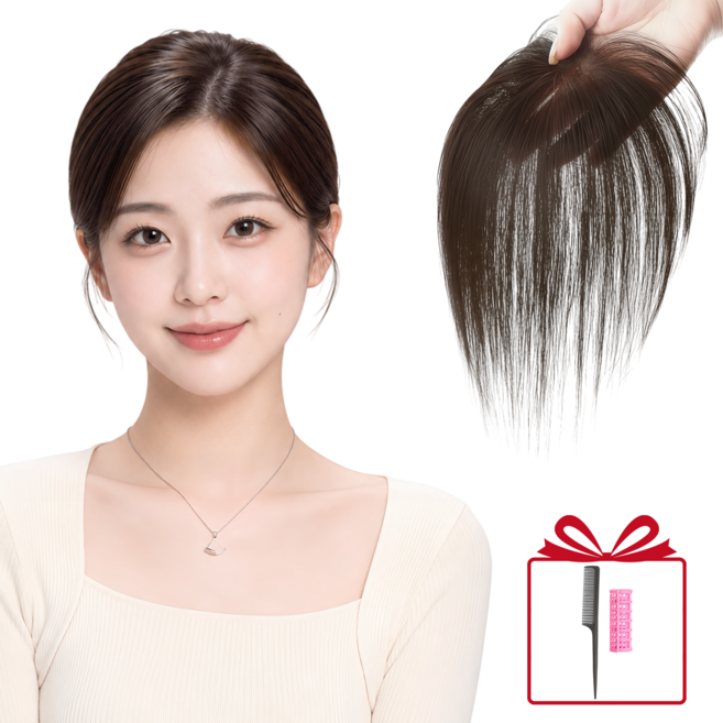 Soolink 여자 정수리 가발 부분가발 똑딱이 붙임머리 풍성 볼륨, 1개, 브라운
