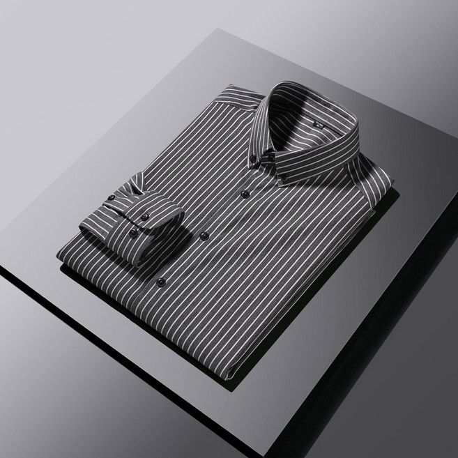 春秋季條紋長袖領釦款襯衫2024新款男士中青年上衣輕商務休閒襯衣