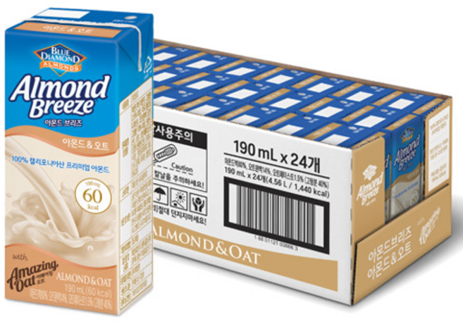 블루다이아몬드 아몬드 브리즈 아몬드 앤 오트, 190ml, 12개