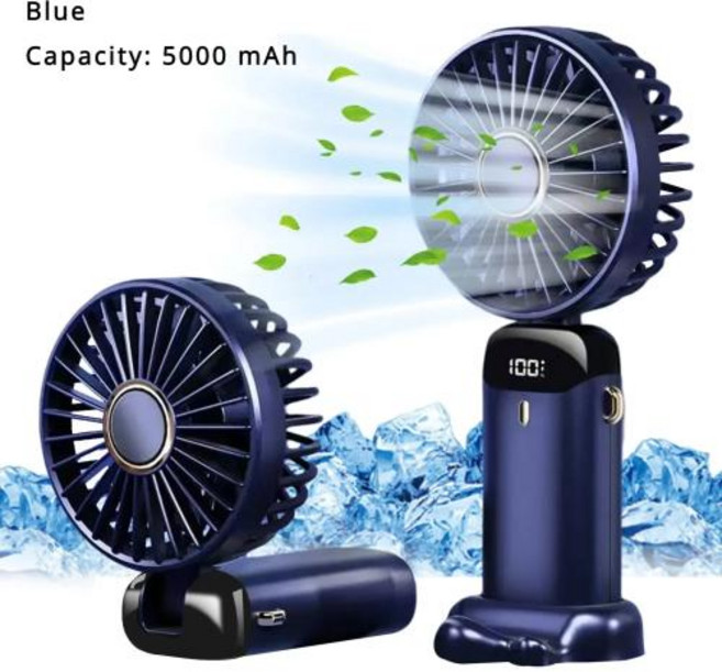산업용 냉풍기 공업용 5000 휴대용 팬 충전식 90 ° 디지털 디스플레이를 갖춘 접이식 5단 미니 에어컨 소형 공기 냉각기, 6)Blue 5000mAH, 1개