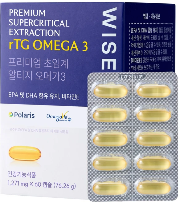 와이즐리 80% 순도 프리미엄 초임계 알티지 오메가3 1000mg, 1개, 60정 - 쿠팡