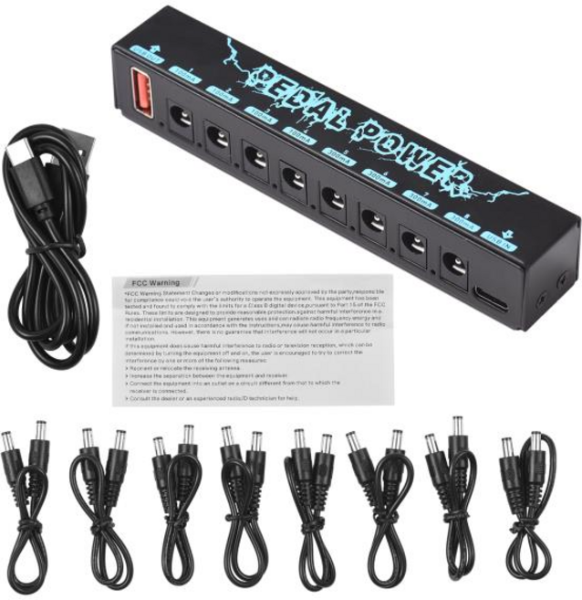 드럼페달 기타 페달 파워 이펙터 전원 공급 장치 8 절연 DC 출력 전원 USB IN 5V 2.1A 및 OUT 9V 1