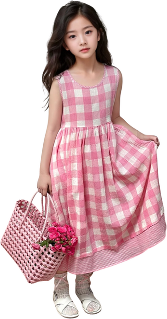 삐삐네옷가게 여아 유아 썸머 상큼핑크 체크 민소매 휴가 원피스