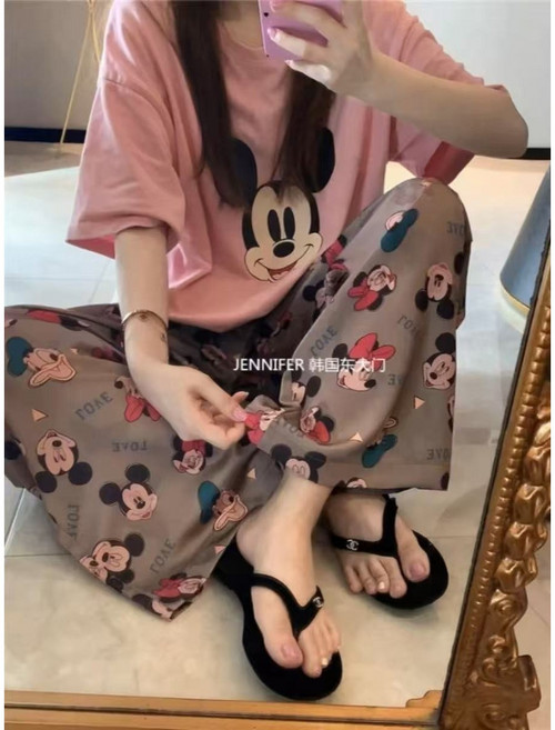 민샵 여성용 잠옷 반팔+긴바지 반팔+반바지 사계절 실내 홈웨어 잠옷 세트