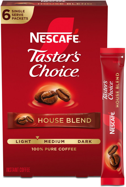 네스카페 이테스터스 초이스 그라운드 스틱 커피 NESCAFÉ Taster's Choice Instant Coffee Packets Light Medium Roast Coffee, 0.11 Ounce (Pack of 6), House Blend, 1개