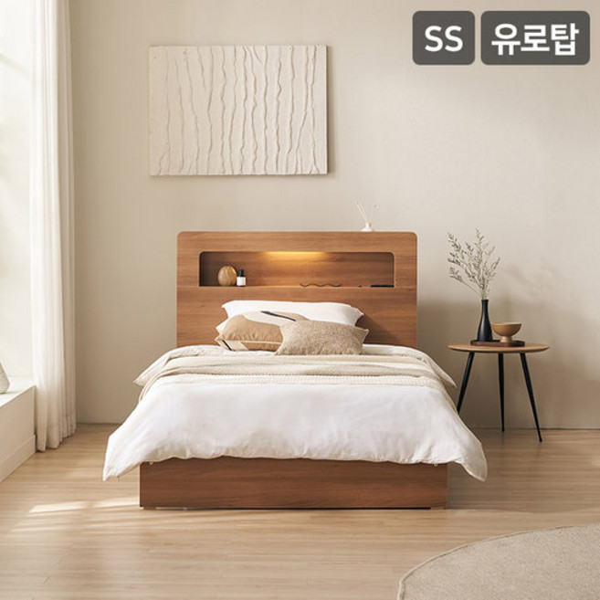 삼익가구 버딘 LED 3단 수납 침대(65T 유로탑토퍼 독립매트SS), 화이트