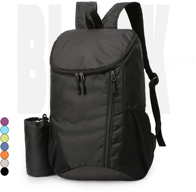 WEIOK 초경량 등산가방 아웃도어 백팩 블랙 대용량 폴딩 가능+1수납 주머니