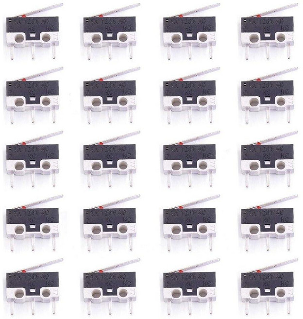 DAOKI 20피스 마이크로 스위치 AC 1A 125V 3핀 SPDT NO+NC 힌지 레버 순간 푸시 버튼 리미트 Arduino용