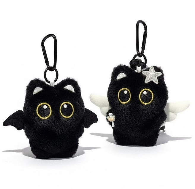 GRNM 블랙캣 인형 키링 2종 세트/ 남녀공용 커플 우정템 선물용 키홀더, 1세트, 천사냥&악마냥