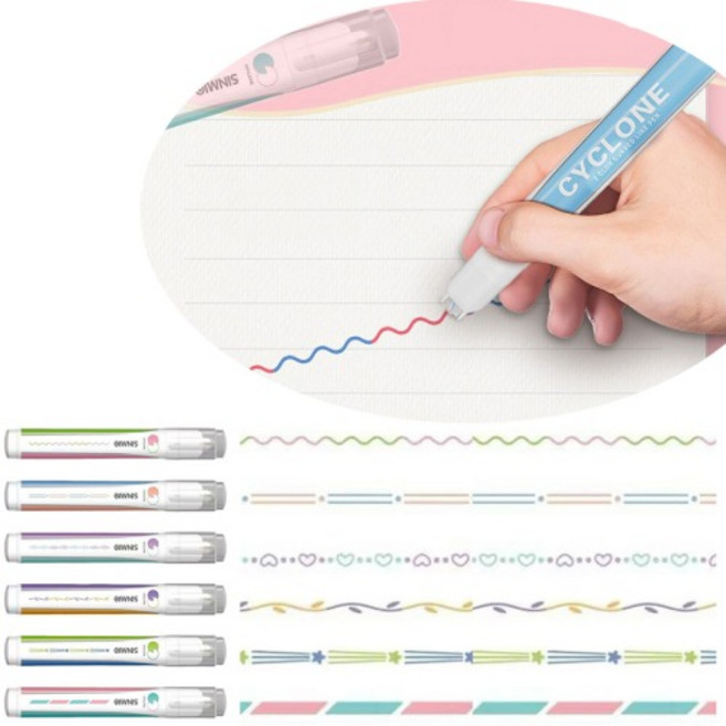 (디머스)다이어리꾸미기 롤러 패턴무늬 스탬프 데코펜 6색세트