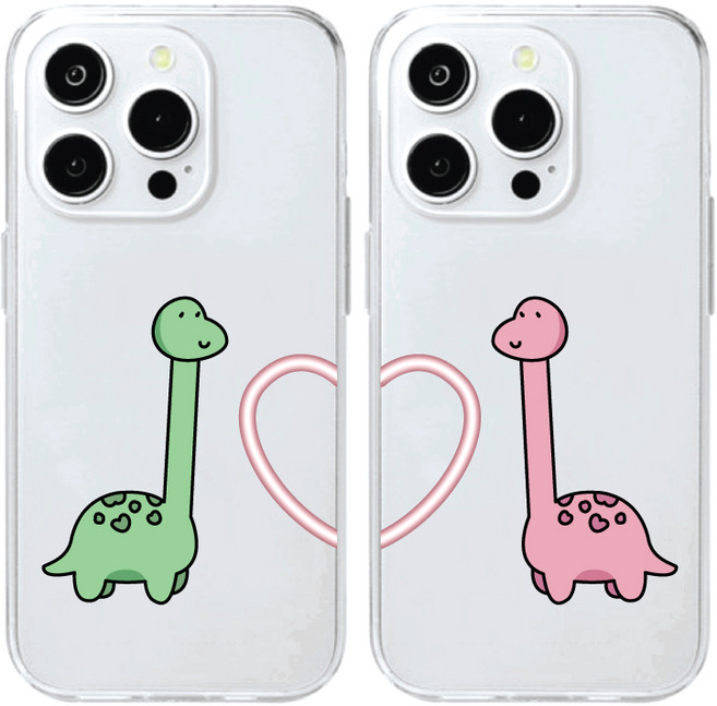 (당일출고) 귀여운 공룡케이스 커플공룡케이스 커플케이스 공룡하트 투명젤리케이스