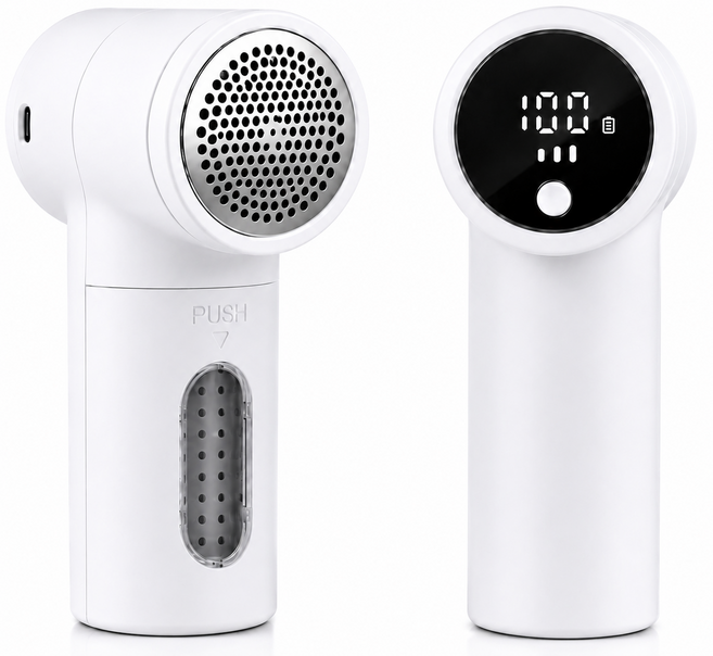 보풀제거기 충전식 LED 무선 6중날 3단 조절 니트 코트 스웨터 옷 보푸라기 제거기, 화이트, HS-002