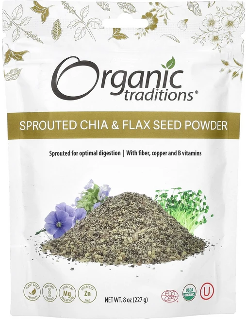 Organic Traditions 발아 치아 및 아마씨 분말 227g(8oz) Traditions (오가닉 트레디션), 치아 아마 분말 - 쿠팡