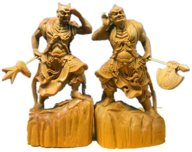 木雕千裏眼順風耳神像將軍媽祖左右護法實木擺件, 崖柏千裏眼+順風耳高12cm