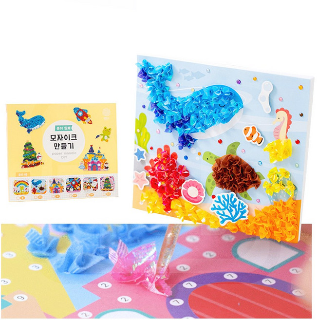 민화샵 종이 입체 모자이크 꾸미기 만들기 세트 25x22cm 스탠딩 보석 스티커 펄 반짝이 색종이, 1개, 트리
