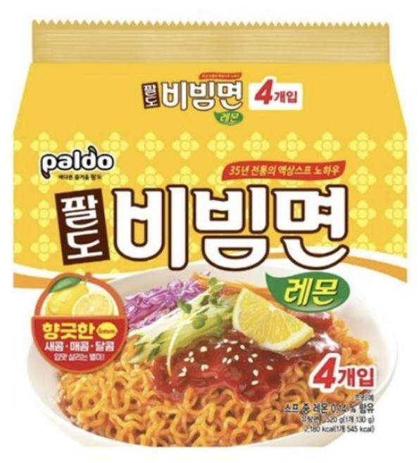 향긋한 새콤 매콤 달콤 입맛 살리는 별미 팔도비빔면 레몬 130g*4입, 4개