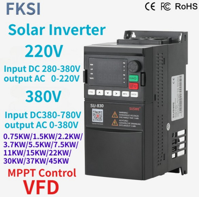 새로운 SU830 시리즈 태양열 VFD 0.75-45KW DC380-780V ~ 380V 3상 출력 주파수 변환기 모터 속도 컨트롤러, 5.5KW-7HP, AC 0-380V 3PH, 1개