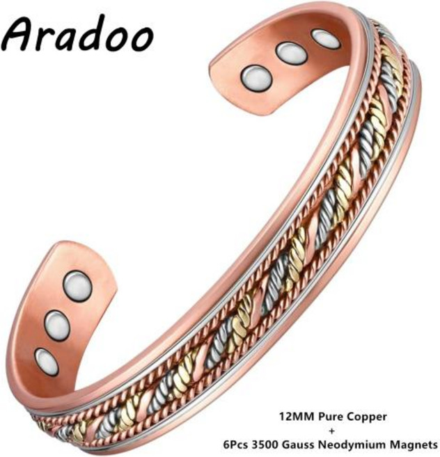 네오디뮴팔찌 에너지 활력 자석 건강 팔찌 여성용 순 코퍼 99% 커프, 1개, 2)B6